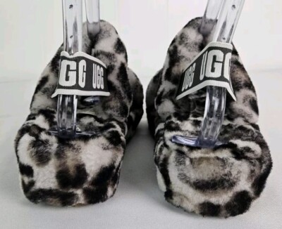 UGG FLUFF YEAH SLIDE LEOPARD MOCASSIN SLIP ON SANDALS US Size 8