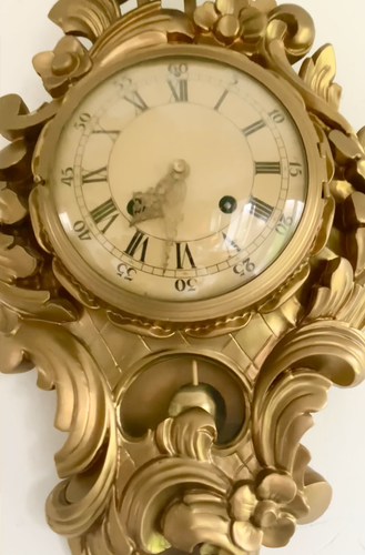 Vintage Gold Wall Clock, Westerstrand Toreboda, Gild Carved Rococo Syle 1960s - Video 1 of 1