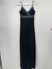 De Laru 3/4 Maxi Dress Women Black Excellent Beaded Ruffle Formal Gown 41812-3