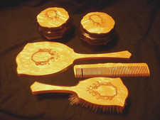 Vintage Set Marbled Celluloid Vanity Set Jars Mirror Brush Comb