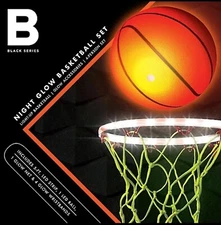 BLACK SERIES The Night Glow Basketball Set LED Light-Up Ball Net and Wristbands 