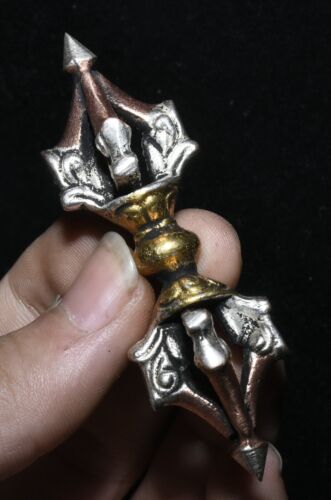 7CM Rare Old Buddhism Tibetan Silver Gilt King Kong Pestle Amulet Pendant