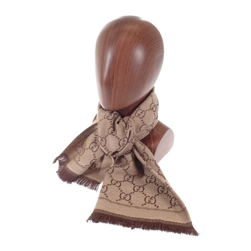 Foulard hiver GUCCI GG motif laine marron clair femme TGIS