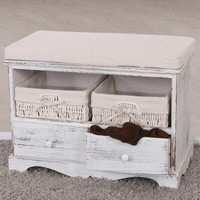 Kommode Sitzbank Mit 2 KöRben 42X62X33Cm, Vintage Weiß, Shabby-Look