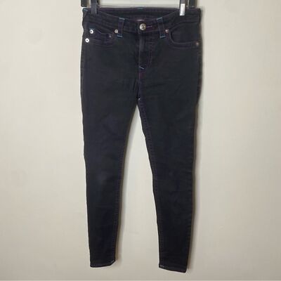 RARE True religion black stretchy curvy skinny Purple Teal Threaded jeans