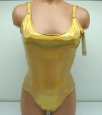 Sauvage Holograpic Mesh Accented One Piece Bikini Gold XSmall-Large 333L