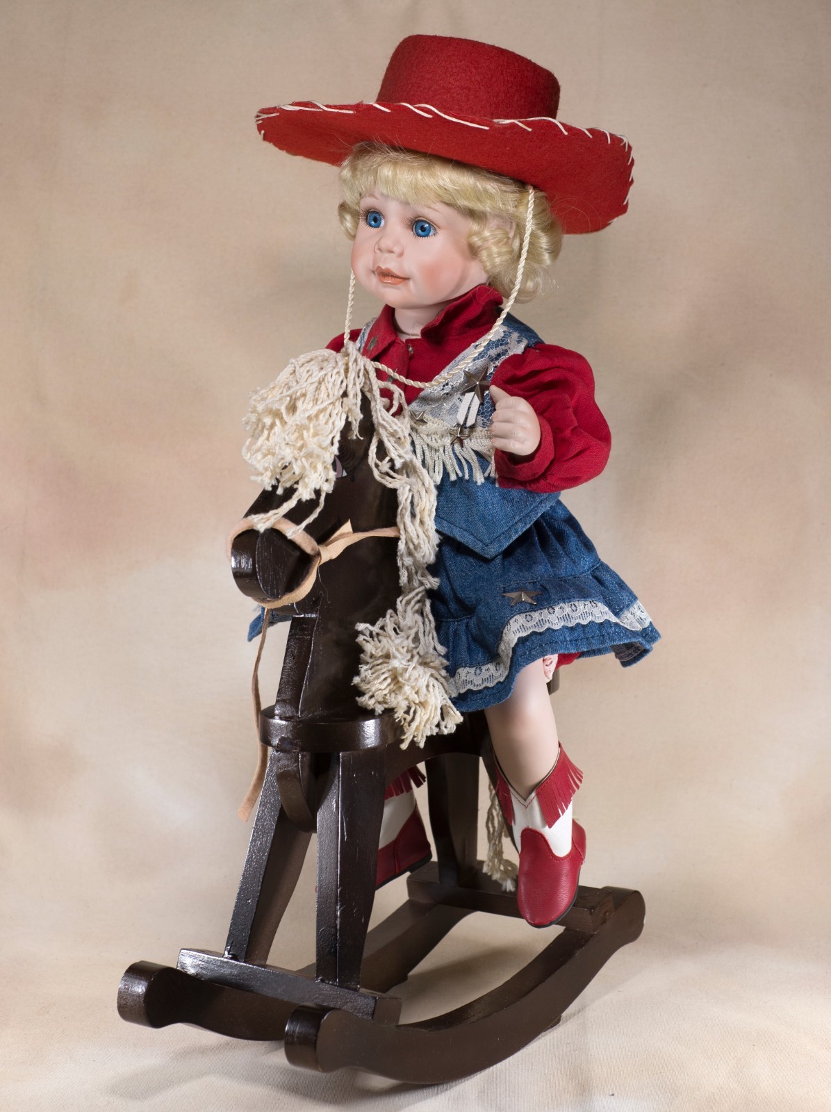 porcelain doll in wooden box