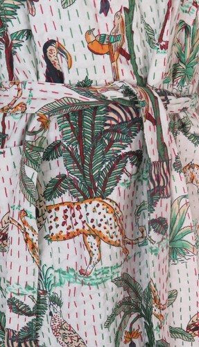 Kimono Kantha Style Handmade Cotton Sleeve Sash 2 Pockets Woman L - XL Champagne - 第 4/9 張圖片