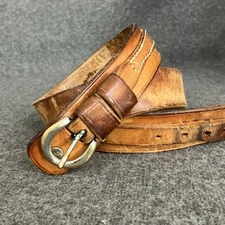 VTG Handmade Leather Ranger Belt Men 36 Brown Heavy Duty Western Gold Buckle USA