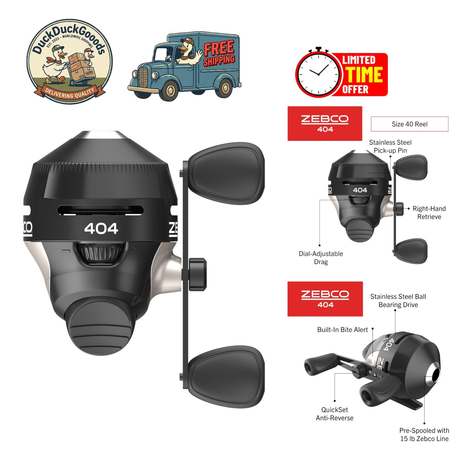 Heavy-Duty 404 Spincast Fishing Reel with Anti-Reverse & Bui