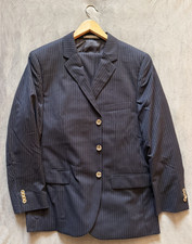 Indochino Navy Pinstripe Wool MTM Full Suit 46R EU56R 41x28 Flat Front Trousers
