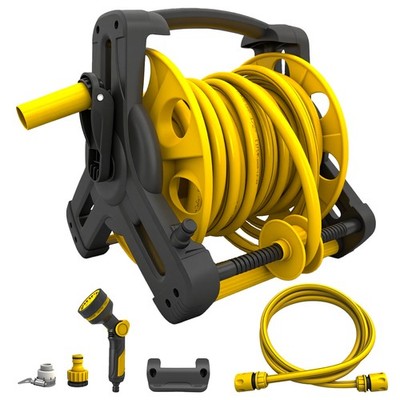 15M Garden Hose Reel Set Wall Mounted Portable Water Hose with 10 Pattern Spray