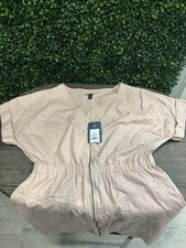 A New Day Pink Shift Dress V-Neck Zip Front Pockets Short Sleeve Knee M