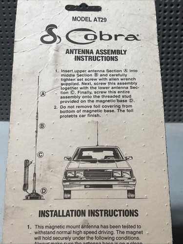 AT-29 Cobra LTD Mobile CB Antenna with Magnetic Mount Made In USA NOS. - Photo 5/7