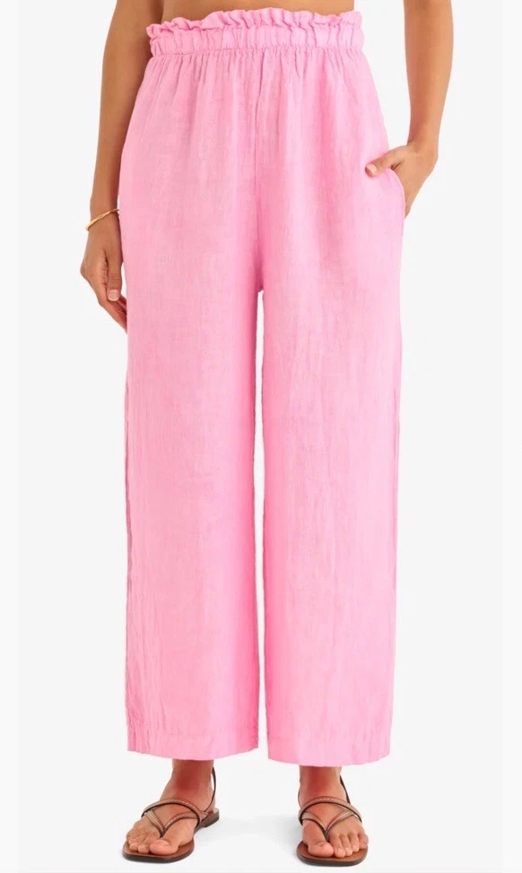 Marché Los Angeles Pink Linen Wide Leg Pants Size M Made in Italy NWT