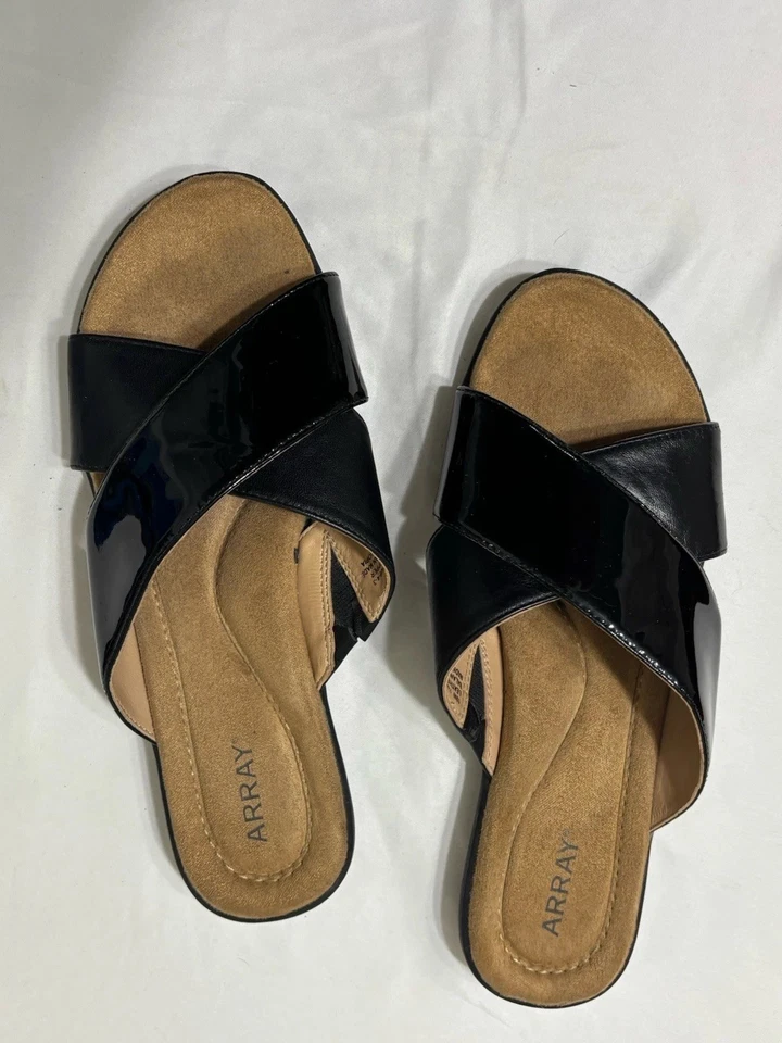 Sandalia Array Dos Tonos Cuero Negro Multi Correa Deslizable Mujer’s 10W Foto 2 de 4