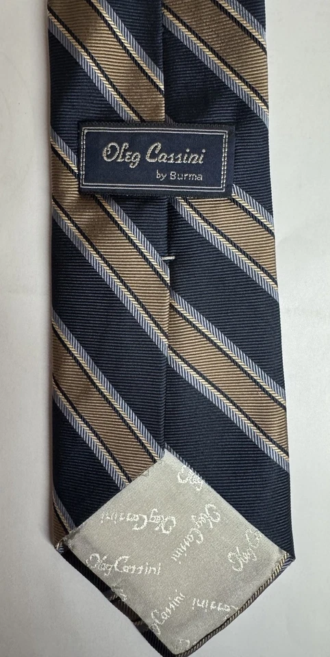 Corbata Oleg Cassini, Vintage, 100% Seda, Repp Azul y Tostado Business, Preppy Foto 3 de 3