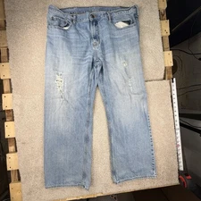 Old Navy Jeans Mens 40X30 Boot Cut Pre Owned Solid Blue Denim Pants Wear Holes