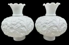Set of 2 Vintage Fenton Milk Glass Electric Lamp Globe Shade White Poppy Flower