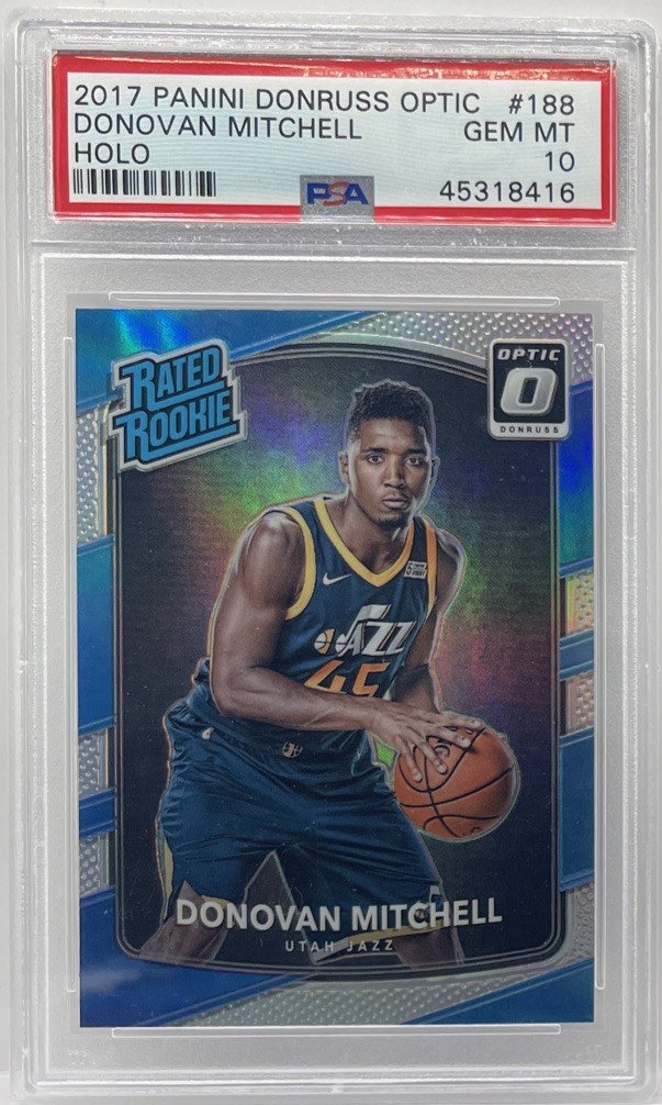 2017-18 PANINI DONRUSS OPTIC HOLO #188 DONOVAN MITCHELL ROOKIE (RC) PSA 10 GEM