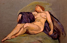 Ancien tableau H/papier originale " Nu assoupi " signé Louba PANTCHENKO Ukraine