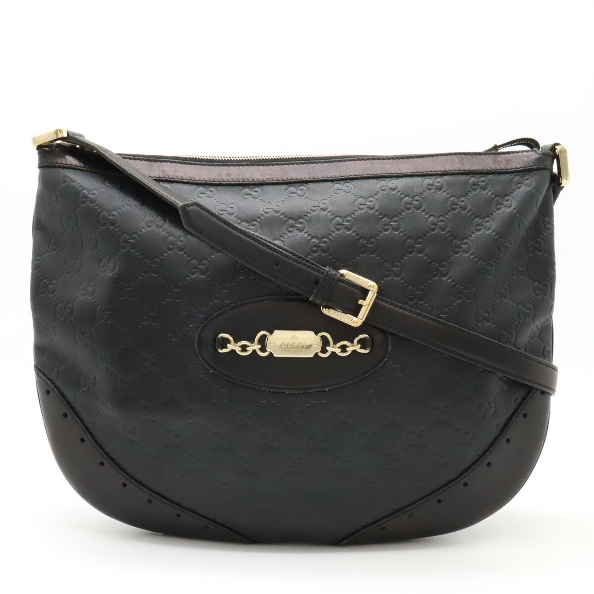 Gucci Shima Leather Shoulder Bag in Black with Gold Hardware 145991 U