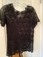 Women's Black Lace Short Sleeve Blouse Regular Size Round Neck