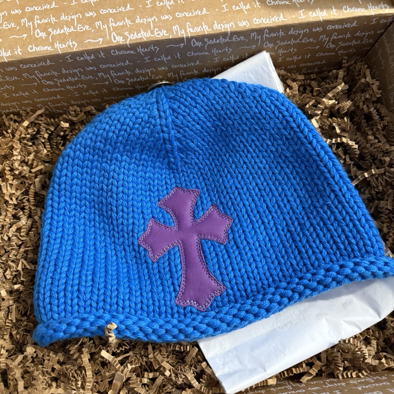 4 Cross Patch New Authentic Chrome Hearts Blue Cashmere Knit Purple Leather Cross ...