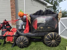 Rare Gemmy Halloween Airblown  Inflatable Animated Horse Pumpkin Driver Carriage