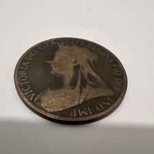 1895 One Penny Veiled Head Queen Victoria  Coin