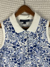 Tommy Hilfiger Women’s Blue & White Sleeveless Paisley Shirt Size M NWT