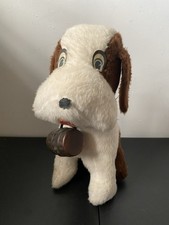 VTG St. Bernard Plush Dog w/ Bank Barrel 14"