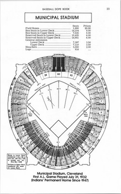 1985 Municipal Stadium Cleveland Indians MLB Seating Chart Diagram Baseball Page