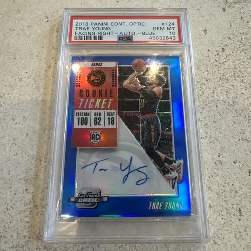 2018-19 Panini Contenders Optic - Blue Rookie Ticket Auto - Trae Young PSA 10