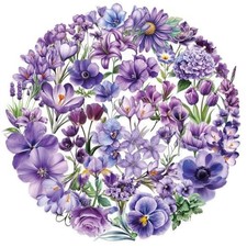 50pcs Transparent Flower Stickers,Purple Flower Sticker Waterproof PET Flowerp