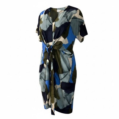 COS Women Size 12 Geometric Pattern Dolman Sleeve Knot Front A-Line Dress - NEW