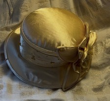 Ben Marc Church Derby Hat Silver Gold Satin Flower Rhinestone Wide Brim Formal