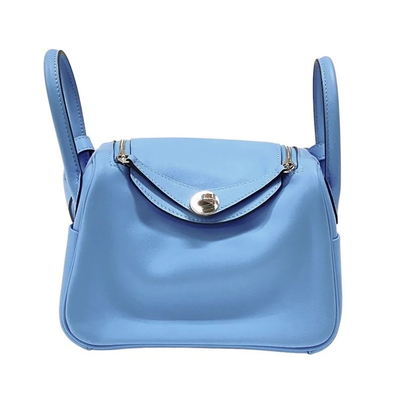HERMES Lindy Mini Blue Swift Leather Shoulder Bag #OKB632
