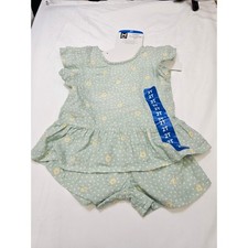 Members Mark Girls 2 Piece Playwear Set Green Floral Polka Dot Cotton Gauze 2T