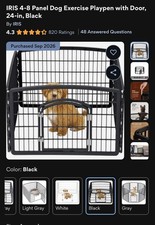 IRIS 4-8 Panel Dog Exercise Playpen with Door, 24-in, Black
