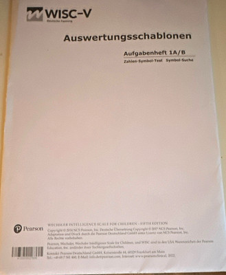 Pearson WISC-V Auswertungsschablonen Aufgabenheft 1A/B Zahlen-Symbol/Suche