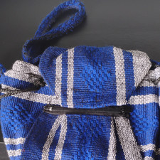 Blue Gray Striped Backpack with Shoulder Strap, Zipper, Pockets, Casual
