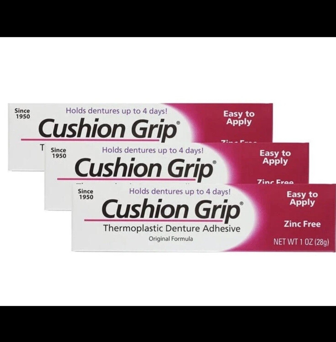 New Cushion Grip Thermoplastic Denture Adhesive, 1oz (Pack of 3) free Shipping .