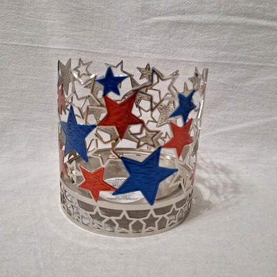 Bath & Body Works Red, Silver And Blue Starred Metal Candle Holder 4th of July