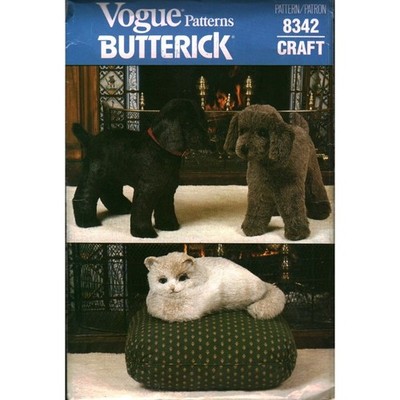 Vintage Butterick 8342 Stuffed Dog and Cat Sewing Pattern Plush Craft 1985
