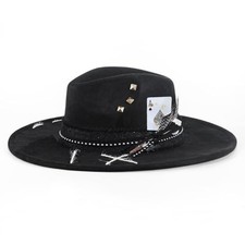 Wide Brim Fedora Hat for Men Women Handmade Felt Boho Medium-Large Black