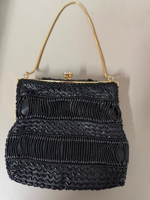 Vintage WALBORG HONG KONG Black  Beaded Purse W/ GOLD ACCENTS  Evening Cocktail