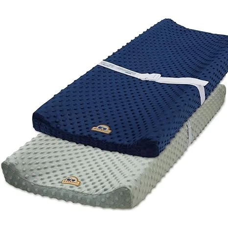 Soft Padded Machine Washable Contoured Minky Dot Fabric Change Mat Pad (2 Pack)