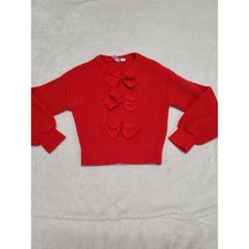 Janie and Jack Red Wool Cozy Bow Knit Sweater Girl Kid 6 Classic Kidcore Dressy