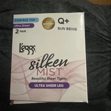 Leggs Control Top Silken Mist Ultra Sheer Leg Pantyhose Size Q+ Sun Beige 2 Pair